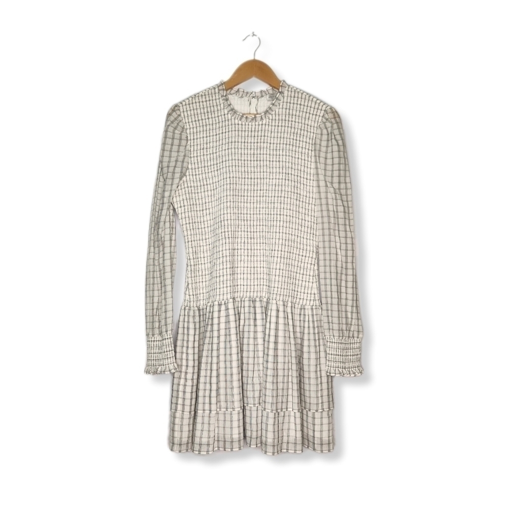 Rebecca Vallance Misty Long Sleeve Mini Smocked Plaid Gauzy Dress Size 8 - Picture 2 of 13
